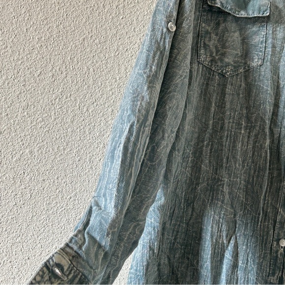 Mr. Buho Acid Wash Button up Tunic Dress light Blue Women’s Large Boho Festival - Picture 4 of 9